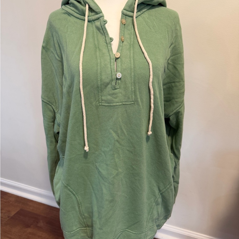 Like New! Sage Green Button Henley Hoodie Pullover - Size XS